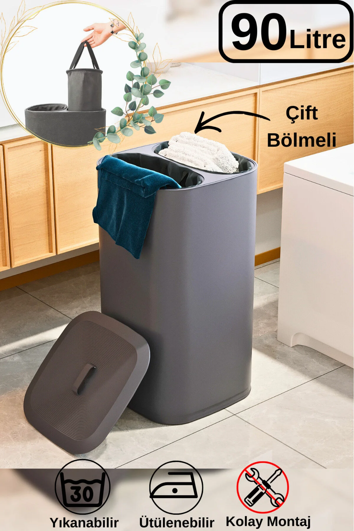 2 BÖLMELİ ÇAMAŞIR SEPETİ